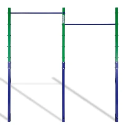 Afbeelding van ZERRO Gymnastiekstang voor de tuin, belasting 150 kg, asymmetrische gymnastiekstang, in hoogte verstelbaar, buitengebruik, groen/blauw