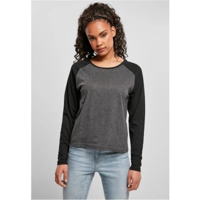 Afbeelding van Urban Classics Ladies Contrast Raglan Longsleeve Longsleeve, Dames, Maat: XXL, Charcoal/black