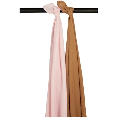 Afbeelding van Meyco Swaddle Doek Pre Washed Soft Pink En Toffee 2 pack