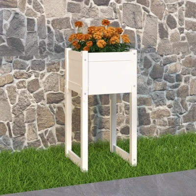 Afbeelding van Plantenbak 40x40x81 cm massief grenenhout wit