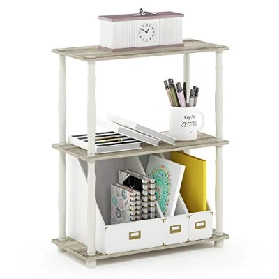 Afbeelding van Furinno Turn Multifunctionele plankstandaard met 3 niveaus, klassieke buis, Sonoma eiken/wit