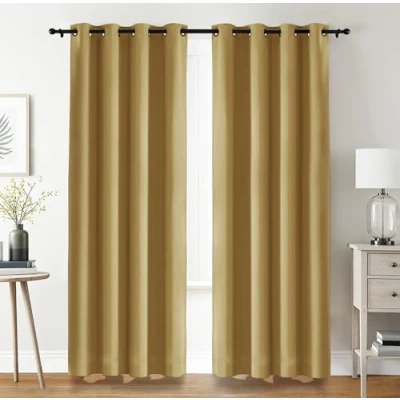 Afbeelding van Utopia Bedding Verduisteringsgordijnen, 2 stuks, 8 ogen per paneel, 140 x 245 cm, met ogen, gordijnen verduistering en thermische isolatie (beige)