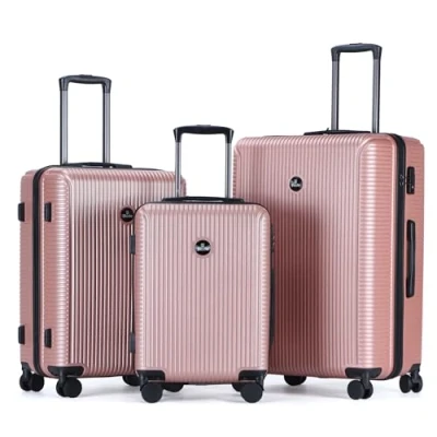 Afbeelding van Blade set van 3 koffers met harde schaal, lichte Koffer op wielen, handbagage ABS + PC TSA slot, 4 spinner, reiskoffers, Rozengoud.,