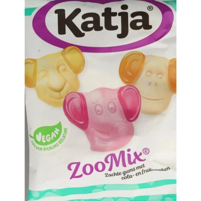 Afbeelding van Katja Zoo mix snoep, van 3 zachte fruitgums met echt fruitsap, zak 255 g
