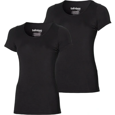 Afbeelding van 2 zachte bamboe T shirts van Pierre Calvini voor Dames en heren ronde hals Zwart S