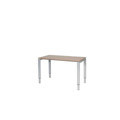 Afbeelding van Domino bureau, hoogte instelbaar (62 85cm) met 120x60cm &#039;zwevend&#039; havana/ kersen licht 25mm blad en aluminium (RAL9006) N poot frame.