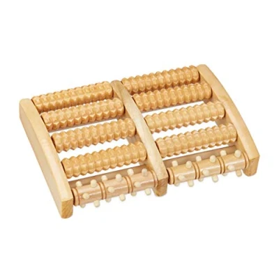 Afbeelding van relaxdays houten voetmassage roller 2 voeten voetroller massageroller