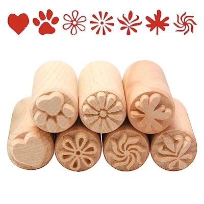 Afbeelding van Sixfolo Houten Pottenbakkerij Stempel 7 Stks Gereedschap Bloem en Hart Patroon Stempels Kolom Natuurlijk Doe het zelf Decor,5x2cm