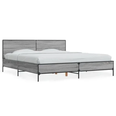Afbeelding van vidaXL Bedframe bewerkt hout metaal grijs sonoma eiken 200x200 cm