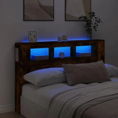 Afbeelding van Hoofdeinde met LED 160x18,5x103,5 cm bewerkt hout gerookt eiken