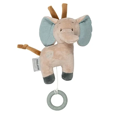Afbeelding van Nattou Olifant Axel Mini Muziek Knuffel 19 cm Groen/Beige