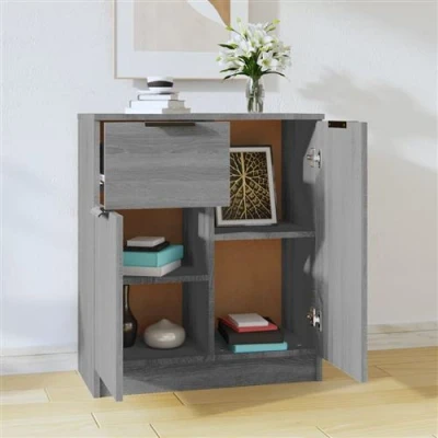 Afbeelding van vidaXL Dressoir 60x30x70 cm bewerkt hout grijs sonoma eikenkleurig