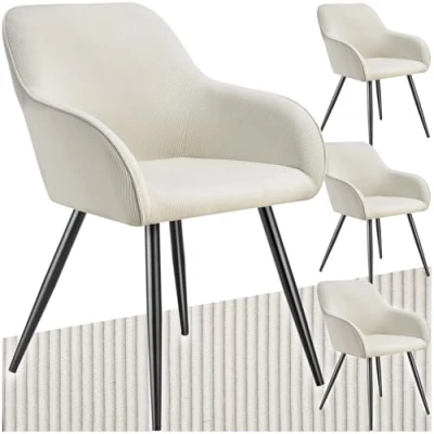 Afbeelding van tectake® Stoel Gestoffeerde woonkamerstoel met cordlook/ribstof Designstoel, loungestoel Draagvermogen tot 120kg Set van 4 Div kleuren creme/zwart