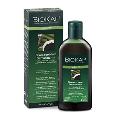 Afbeelding van BIOKAP Beauté zwarte shampoo, shampoo voor haar met klei en plantaardige kool, ontgiftende die de hoofdhuid reinigt, anti talg, 200 ml