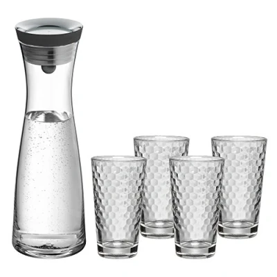 Afbeelding van WMF Basic 5 x 1 liter waterkaraf met 4 275 ml waterglazen, glazen karaf deksel, siliconen CloseUp sluiting