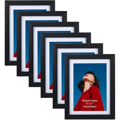 Afbeelding van EYMPEU Set van 6 fotolijsten 13 x 18 cm met passe partout of 15 20 zonder partout, voor muur en tafel, zwart