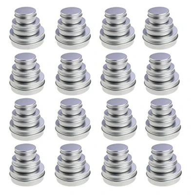 Afbeelding van 48 stuks ronde aluminium schroefdozen van metaal lege dozen (gemengde maten), zilver, zilver.