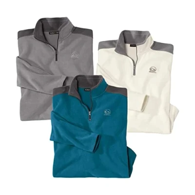 Afbeelding van ATLAS FOR MEN Set van 3 X TREM microfleece truien. Verkrijgbaar in grote maten M tot 5XL., Eendblauw, ecru, middengrijs