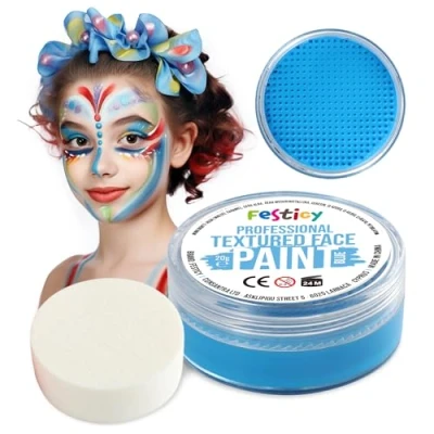 Image de Festicy Peinture pour Visage et Corps, Bleue, 20g, éponge Certifié EN 71 3 &amp; Reach maquillage enfant fille Deguisement visage, palette
