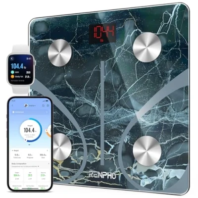 Image de RENPHO Körperfettwaage Digital Personenwaagen Bluetooth Waage mit App Smart für Körperfett, BMI, Muskelmasse, Protein, BMR, Marmor, Elis 1