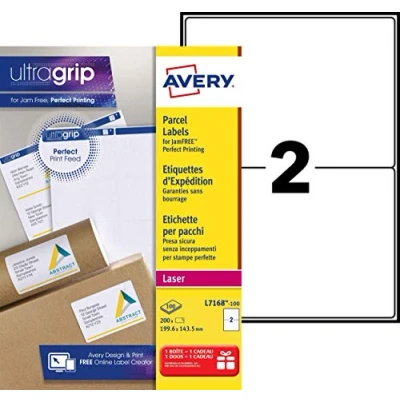 Afbeelding van AVERY (L7168 100) 200 zelfklevende verzendlabels, personaliseerbaar en bedrukbaar, formaat 199,6 x 143,5 mm, laserdruk