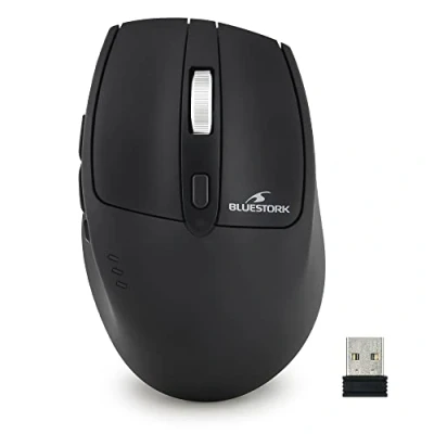 Afbeelding van BlueStork Draadloze muis, 2,4 GHz, oplaadbaar, nano USB ontvanger, ergonomisch design, stille klik, 1600 dpi, compatibel met pc/Mac/laptop, nieuw 2022 (zwart) M WL R2 B