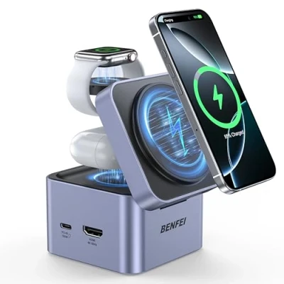 Afbeelding van BENFEI 3 in 1 Draadloze Oplader Met USB C Hub Magsafe