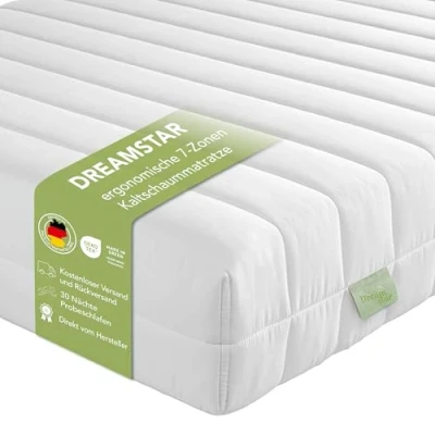 Afbeelding van DREAMSTAR Easy Flex orthopedisch koudschuimmatras met 7 zones, Oeko Tex gecertificeerd, hardheidsgraad 2 en 3, rolmatras, 16 cm, 90 x 190 Made in EU