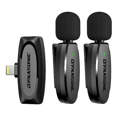 Afbeelding van DYNASONIC DM Pro 01 Pack (2e generatie) 2 professionele draadloze microfoons voor iPhone. Lavalier mobiele microfoon (2,4 GHz) Facebook Tiktok Video Vlog Youtube