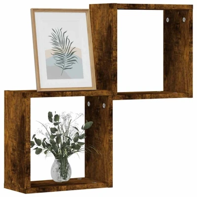Afbeelding van vidaXL Wandrekken kubus 2 st 30x15x30 cm gerookt eiken