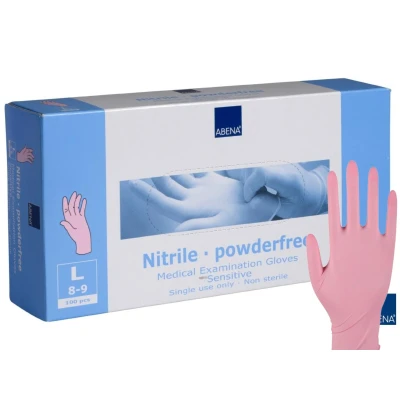Afbeelding van Abena Nitril Handschoenen Roze Poedervrij maat L 100 stuks