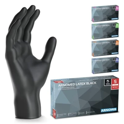 Afbeelding van ARNOMED latex handschoenen, zwart, S, 500 stuks, latexhandschoenen, stofvrij, wegwerp wegwerphandschoenen, wegwerphandschoenen in de maten XS, M, L en XL