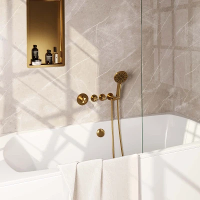 Afbeelding van Brauer Gold Edition Badkraan inbouw douchegarnituur 3 gladde knoppen handdouche rond standen PVD goud geborsteld