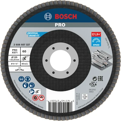 Image de BOSCH 2608607327 Disque à lamelles X571 Best for Metal, diamètre 125 mm, grain 60, type droit