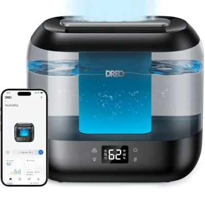 Afbeelding van Dreo Slimme luchtbevochtiger voor slaapkamer, 4L Cool Mist thuis baby, vochtigheidssensor, automatische modus, 32H laatste, oliediffuser, 28dB stille ultrasone luchtbevochtigers