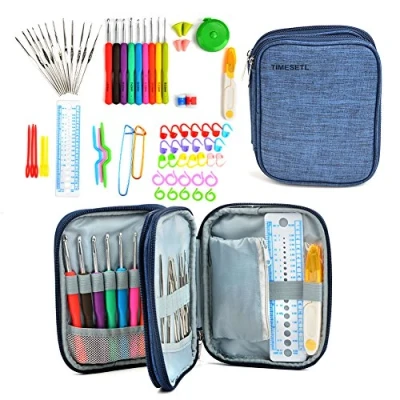 Afbeelding van TIMESETL Haaknaaldenset, 72 delige set, kleurrijke ergonomische handgrepen, breinaalden in verschillende maten, 51 accessoires, kit, haaknaalden, zachte met draagbare tas, voor alle