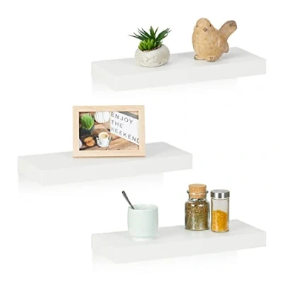 Afbeelding van Relaxdays Wandrek Set van 3 B x D: 38 15 cm Woonkamer Slaapkamer Deco MDF Modern Design Zwevende Plank Wit