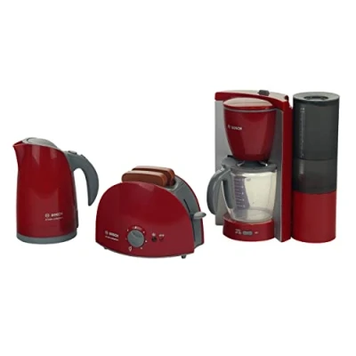 Afbeelding van Klein Toys Bosch speelgoed keukenapparaten ontbijt koffiezetapparaat broodrooster waterkoker rood