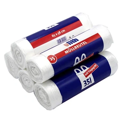Afbeelding van 125 afvalzakken/vuilniszakken met handgreep, 35 liter, 25 stuks per rol, scheurvast &amp; vloeistofdicht, product verpakking recyclebaar (verpakking van 5 stuks)