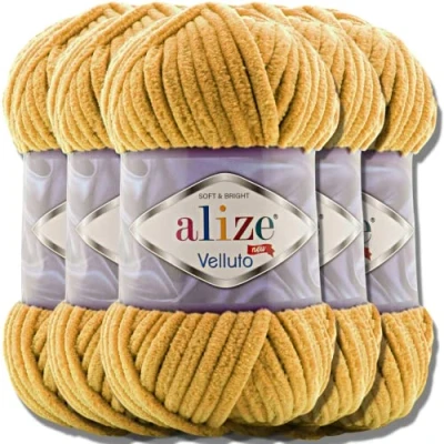 Afbeelding van Alize Velluto Turkse wol, 5 bollen elk, 100 g, super bulky, XXL voor Amigurumi, zachte babywol, haken en breien (mosterd, 2)