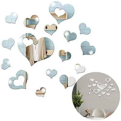 Afbeelding van 16 Stuks Muursticker Spiegel Acryl Diy Hart Decoratie Effect Wanddecoratie Voor Woondecoratie