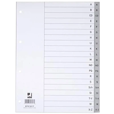Afbeelding van Q CONNECT alfabetische tabbladen, A4, PP, met indexblad, 20 tabs, grijs tabbladen