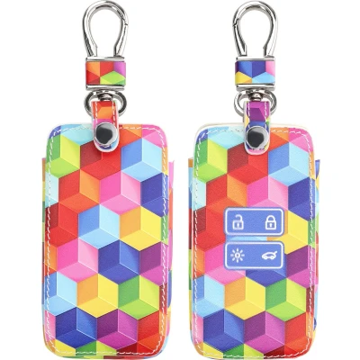 Afbeelding van kwmobile Autosleutel hoesje geschikt voor Renault 4 knops Smartkey (alleen Keyless Go) behuizing Case in meerkleurig regenboogblokken design