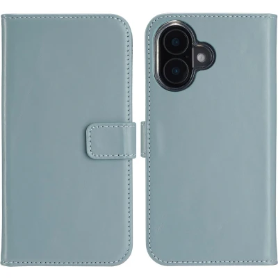 Afbeelding van Selencia Hoesje Geschikt voor iPhone 16 Met Pasjeshouder Echt Lederen Bookcase lichtblauw