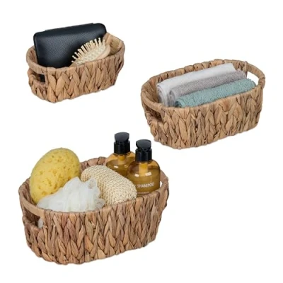 Afbeelding van Relaxdays opbergmandjes set van 3 waterhyacint cadeaumandjes kleine toiletmandjes