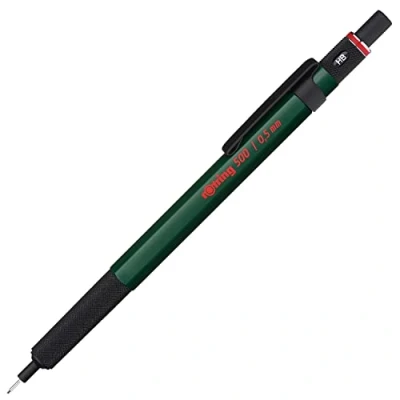 Image de rOtring 500 Porte mine HB 0,5 mm Corps hexagonal en plastique vert et grip antidérapant métal texturé