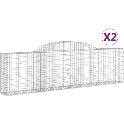 Afbeelding van VidaXL Schanskorven 2 st gewelfd 300x30x80/100 cm gegalvaniseerd ijzer