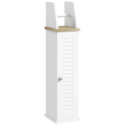 Afbeelding van kleankin Toiletpapierhouder, toiletkast, met kast en verstelbare plank, badkamermeubel op voet, modern design, 18 x 20 80 cm, wit