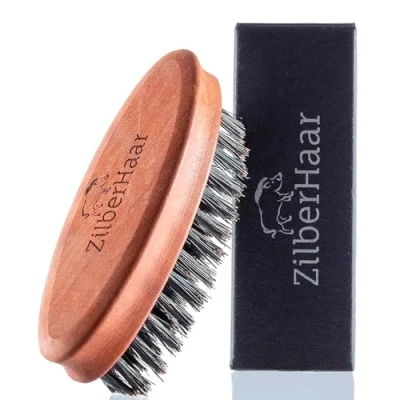 Afbeelding van ZilberHaar Harde baardborstel 100% echt wildzwijnhaar en perenhout Gezichtsverzorging voor mannen compatibel met alle baardbalsem baardolie Ideaal op reis