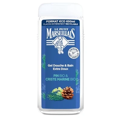 Afbeelding van Le Petit Marseillais Extra zachte douchegel van biologische grenen en mariene criste (650 ml) hydrateert verfrist, pH neutraal, zonder kleurstoffen 92% natuurlijke oorsprong fles 100%